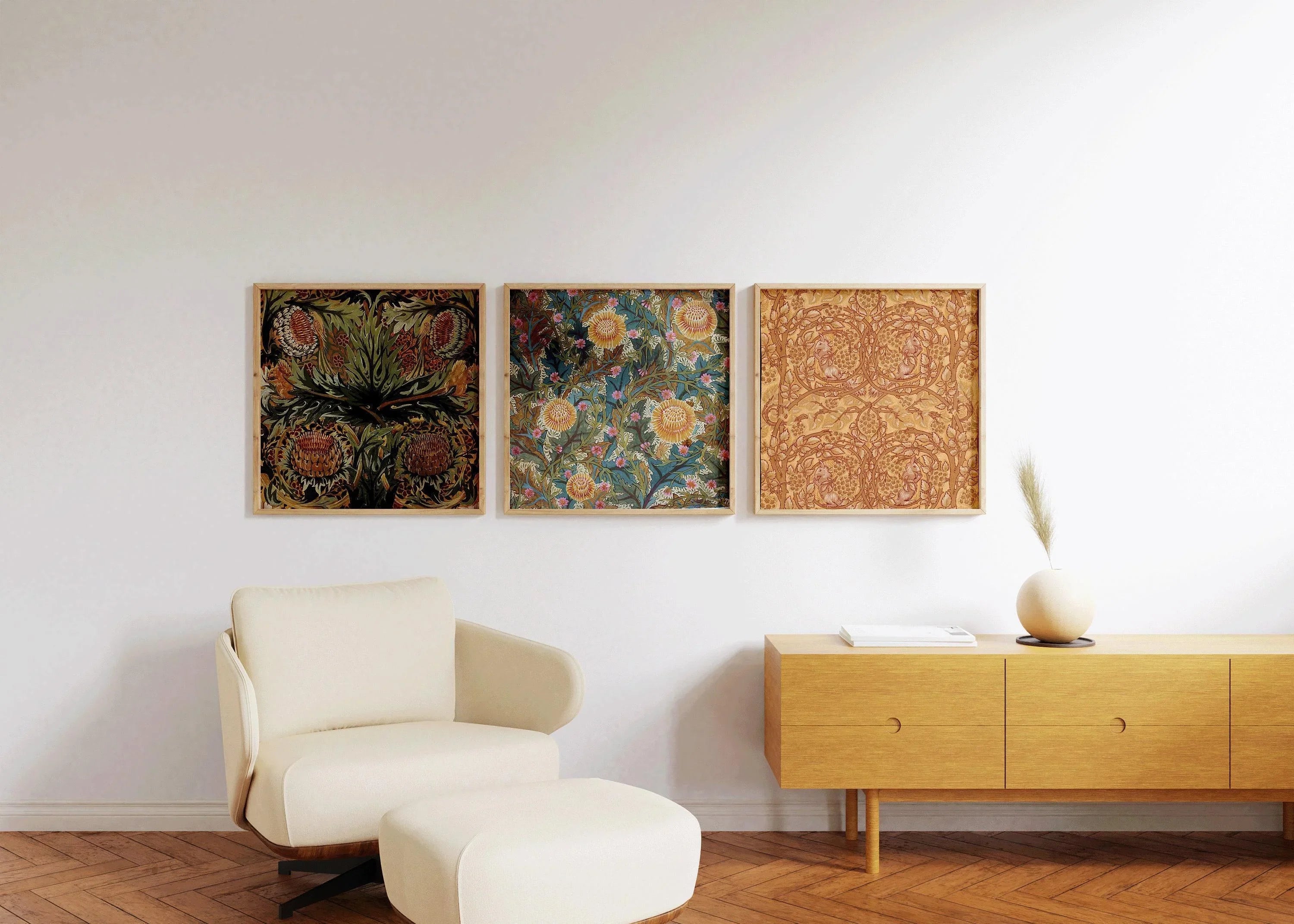 William Morris STATEMENT TRIO Arthur Heygate Mackmurdo| Artichokes Brambles Chrysanthemum & Squirrels available framed 1x1 - 9ArtPrints