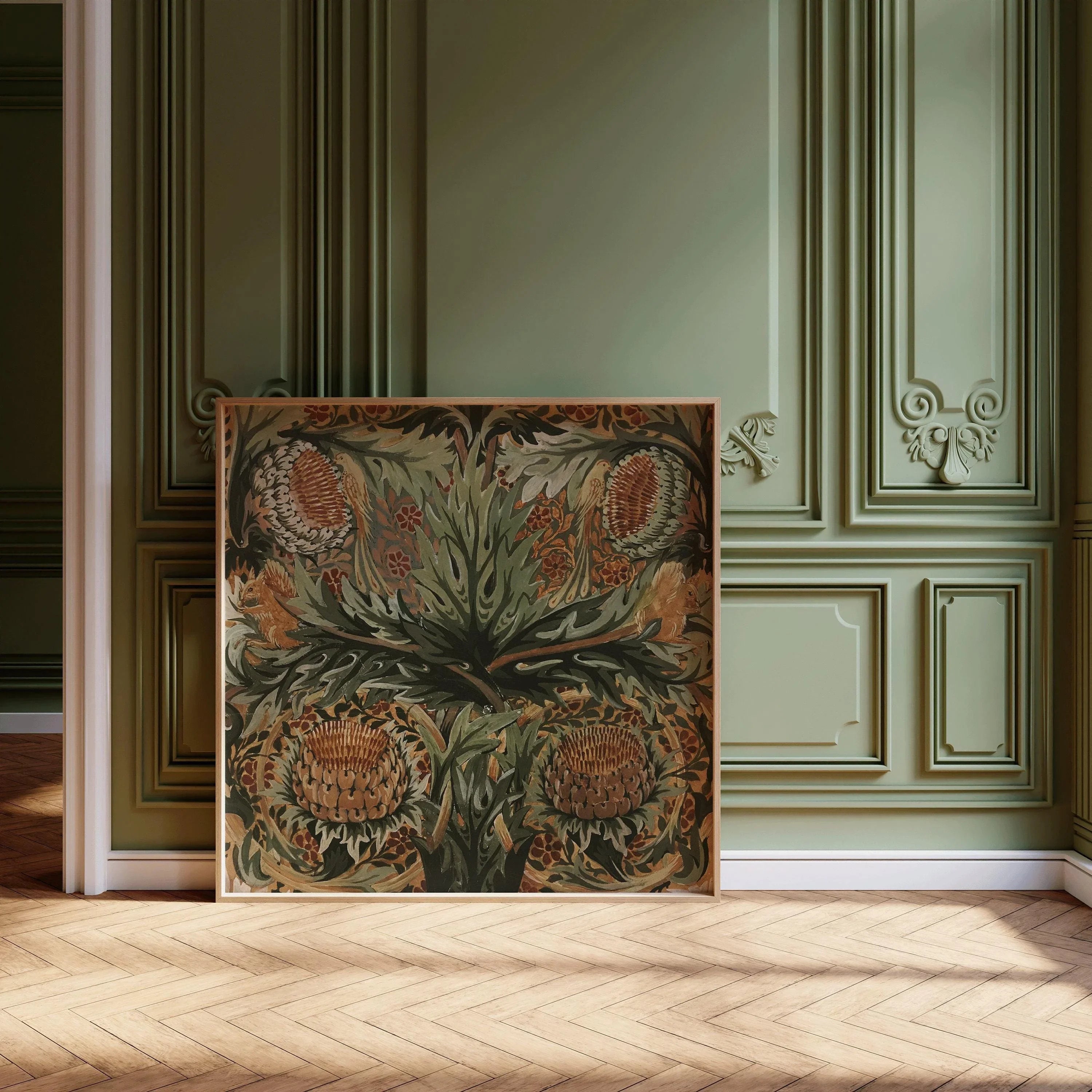 William Morris STATEMENT TRIO Arthur Heygate Mackmurdo| Artichokes Brambles Chrysanthemum & Squirrels available framed 1x1 - 9ArtPrints