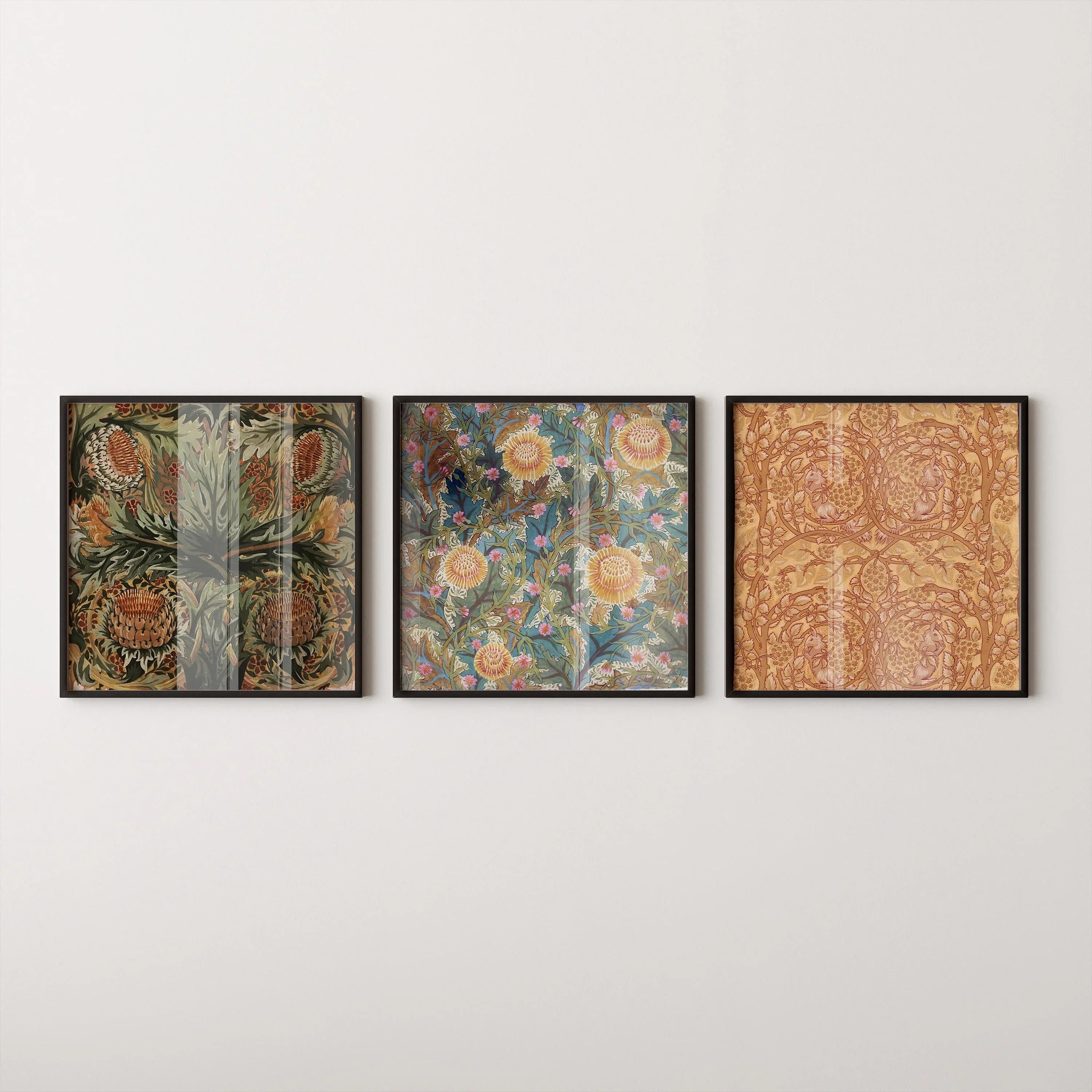 William Morris STATEMENT TRIO Arthur Heygate Mackmurdo| Artichokes Brambles Chrysanthemum & Squirrels available framed 1x1 - 9ArtPrints