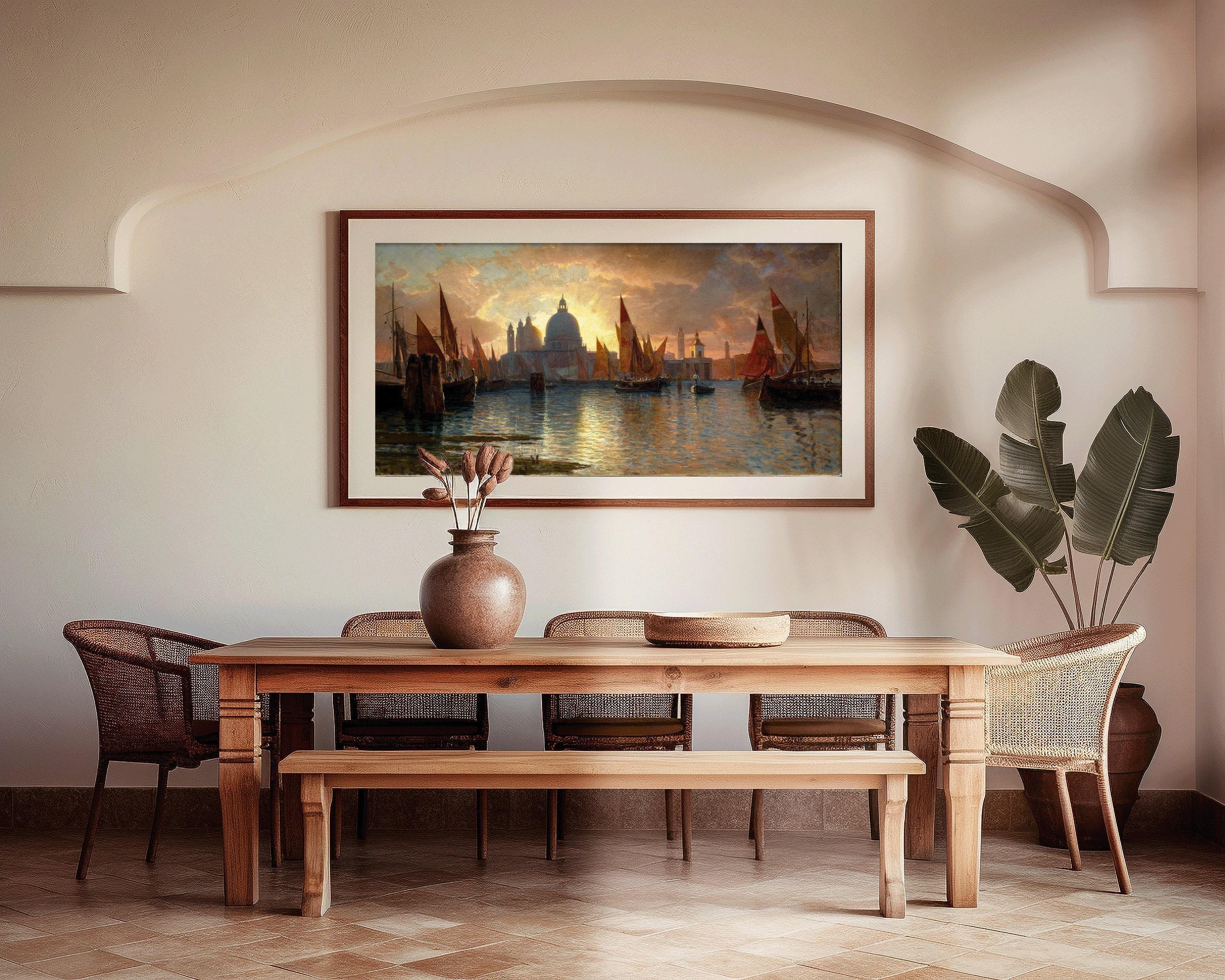 William Stanley Haseltine - Santa Maria della Salute, Sunset | Wide Panoramic Seascape Art (available handframed or unframed) 2x1 - 9ArtPrints