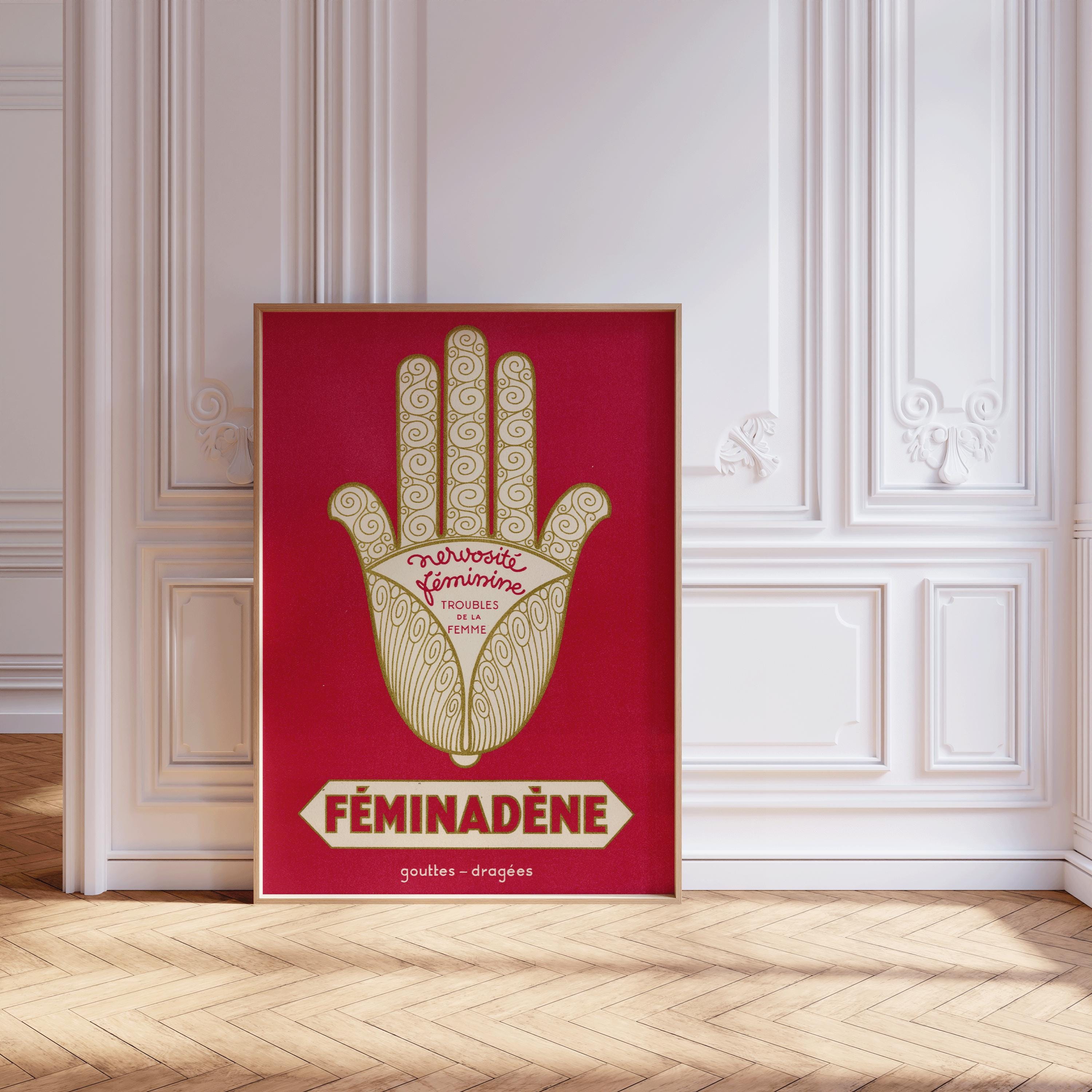 Woman Troubles? Female Nervousness? Féminadène Has You Covered – Vintage French Poster in Red | PRINT | Available Framed - 9ArtPrints