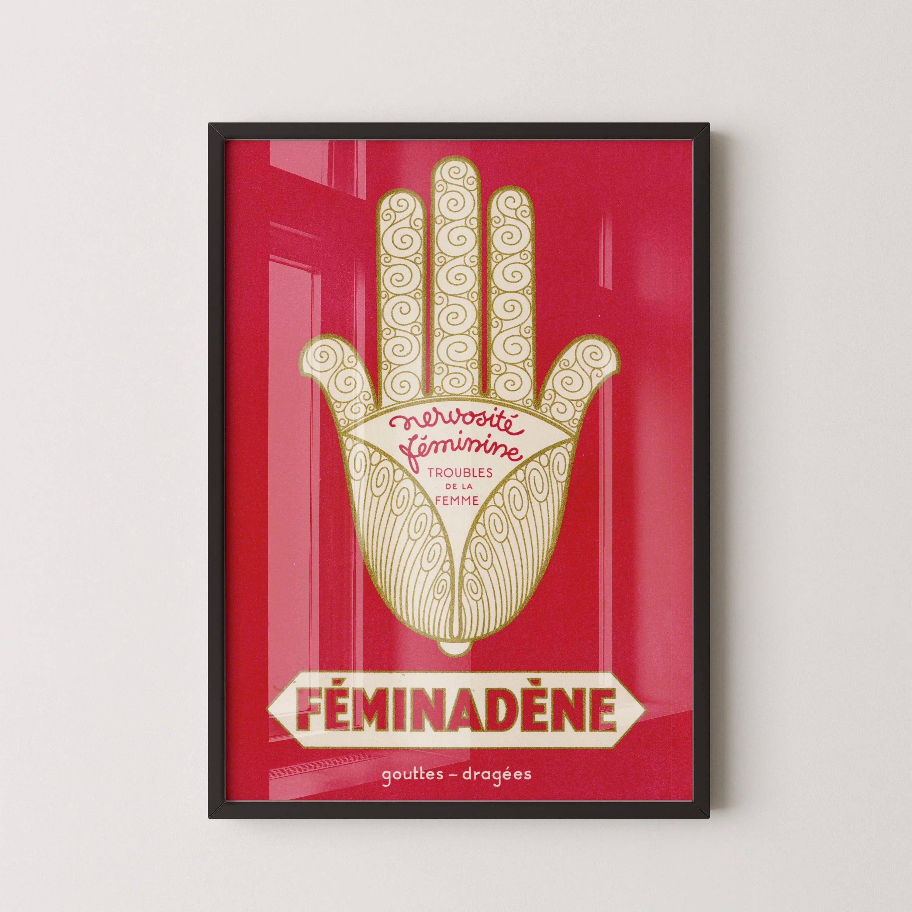 Woman Troubles? Female Nervousness? Féminadène Has You Covered – Vintage French Poster in Red | PRINT | Available Framed - 9ArtPrints