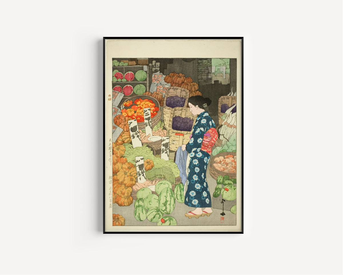 Hiroshi Yoshida — Greengrocery at Nezu | Japanese Woodblock Print (Shin Hanga)