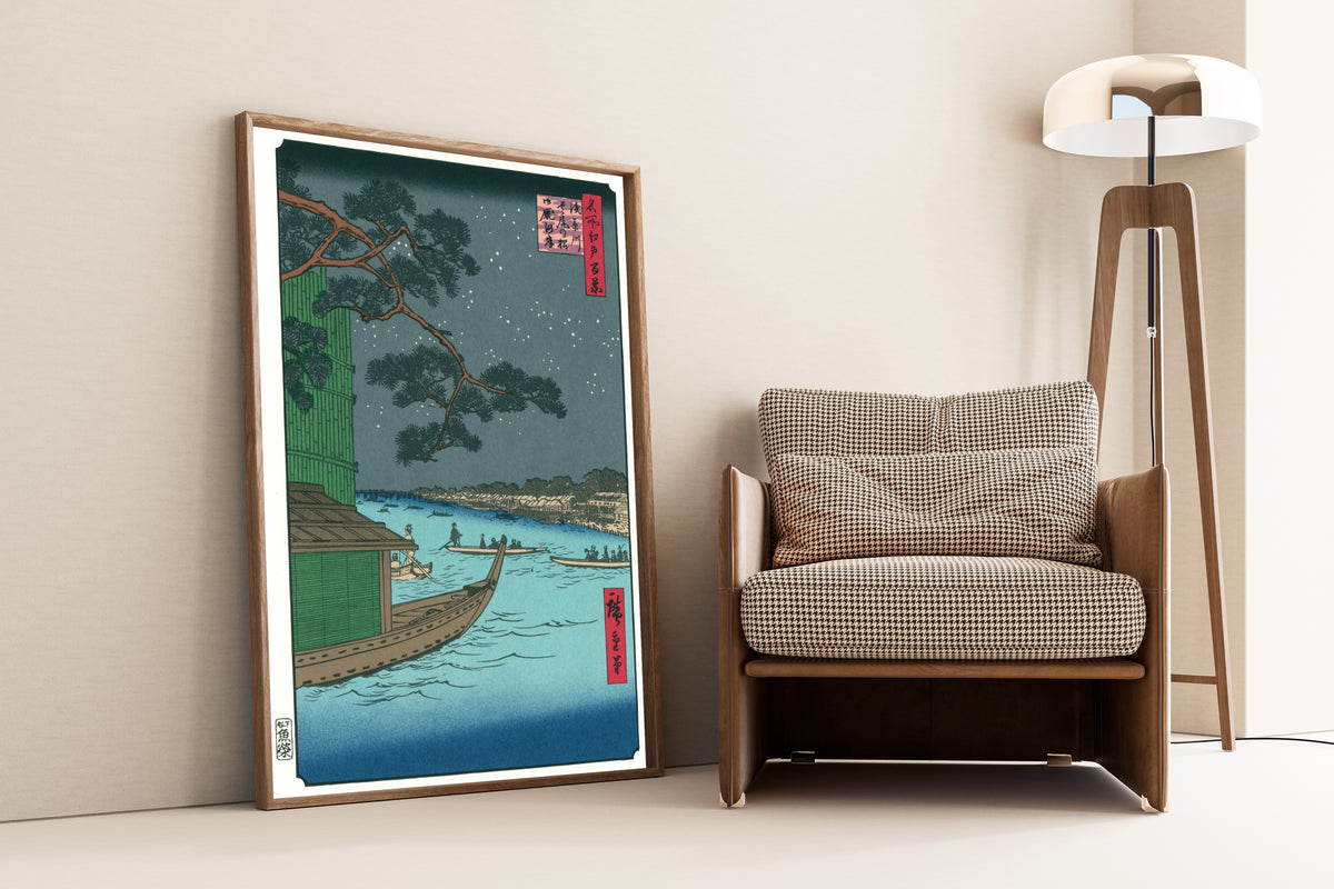 Utagawa Hiroshige — 100 Views of Edo: Asakusa River, Shubi Pine, Onmayagashi | Japanese Woodblock Print (Ukiyo-e)
