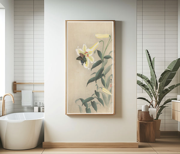 Ohara Koson — Lily and Black Swallowtail | Japanese Bird & Flower Woodblock Print