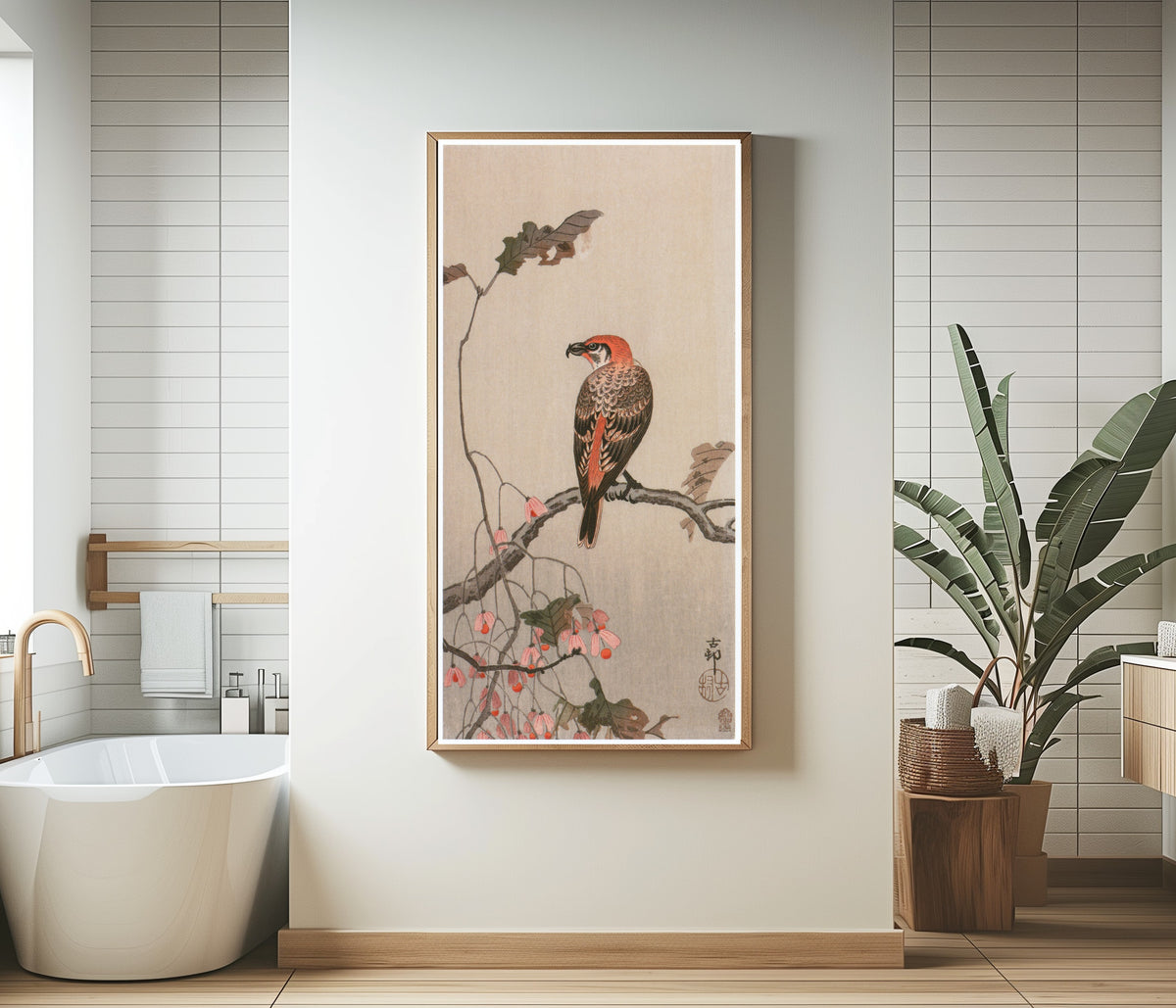 Ohara Koson — Crossbill and Begonia | Japanese Bird & Flower Woodblock Print