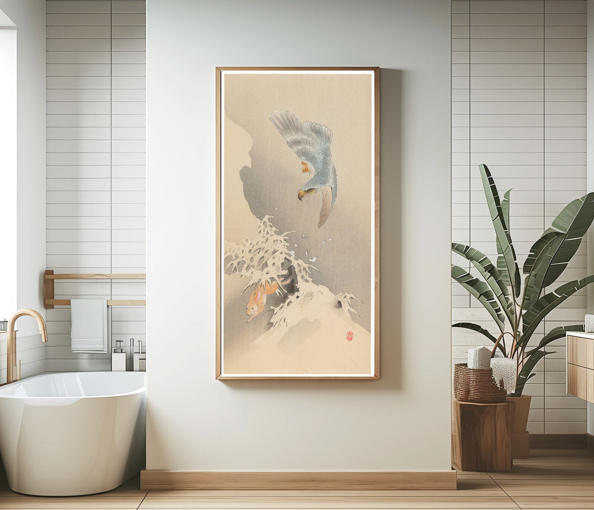 Ohara Koson — Goshawk Chasing a Hare | Japanese Bird & Flower Woodblock Print