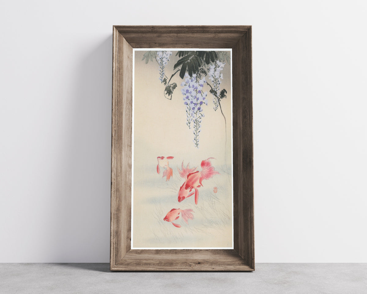 Ohara Koson — Goldfish and Wisteria | Japanese Bird & Flower Woodblock Print