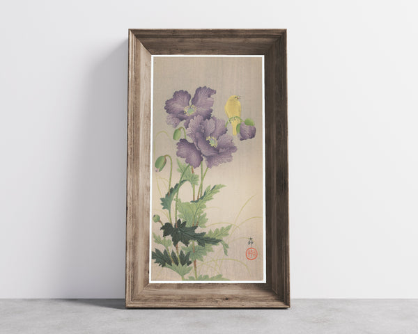 Ohara Koson — Canary and Poppies | Japanese Bird & Flower Woodblock Print