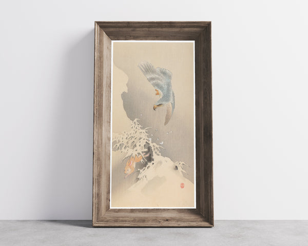 Ohara Koson — Goshawk Chasing a Hare | Japanese Bird & Flower Woodblock Print
