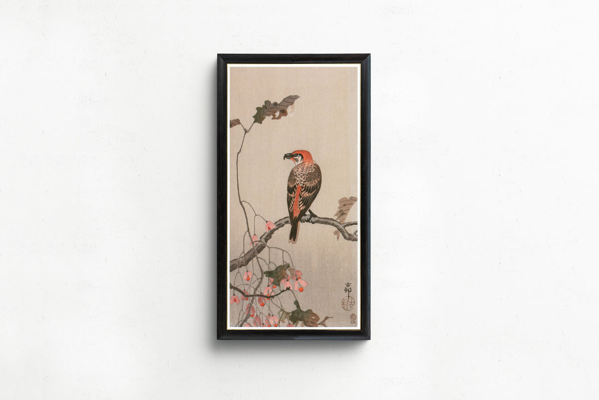 Ohara Koson — Crossbill and Begonia | Japanese Bird & Flower Woodblock Print