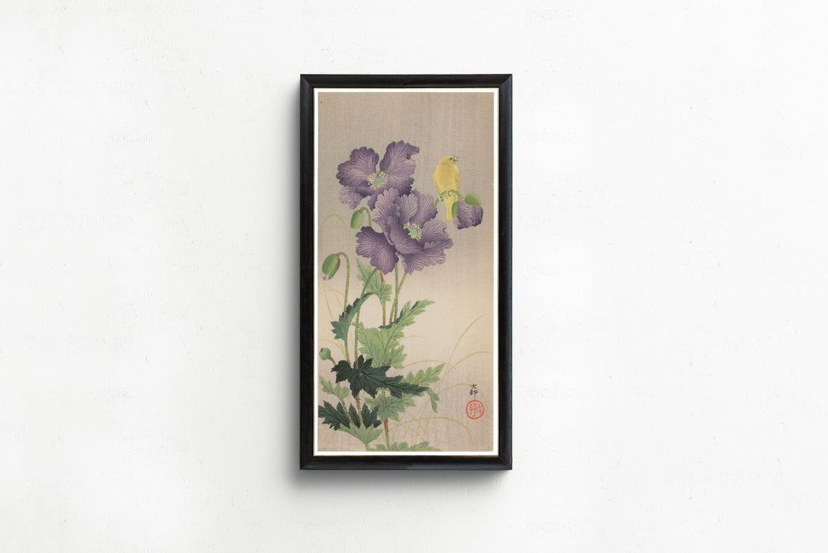 Ohara Koson — Canary and Poppies | Japanese Bird & Flower Woodblock Print