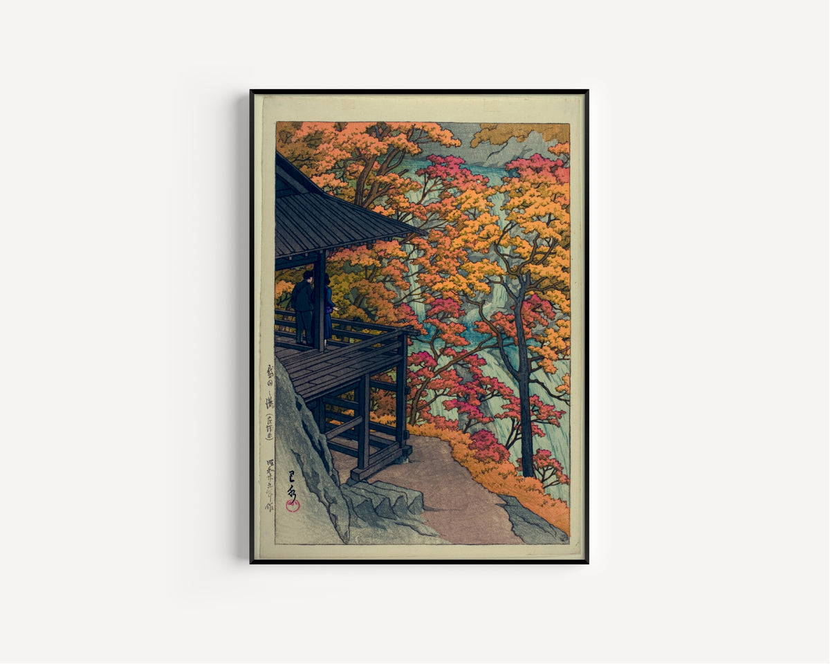Kawase Hasui — Autumn at Fukuroda Falls | Japanese Woodblock Print (Shin Hanga)
