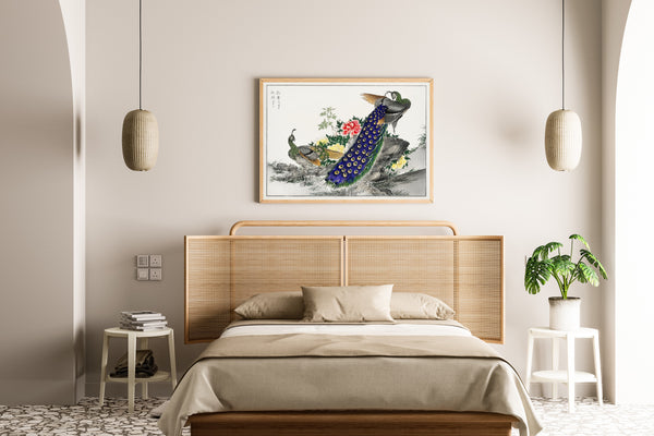 Numata Kashū — Peacock and Peony | Japanese Bird & Flower Woodblock Print