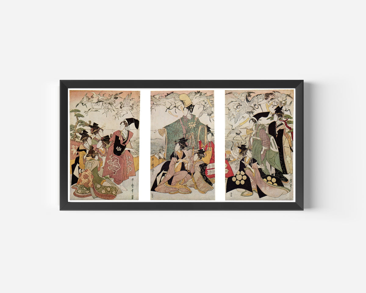 Kitagawa Utamaro — Parody of Yoritomo Releasing Cranes | Japanese Woodblock Print (Ukiyo-e)