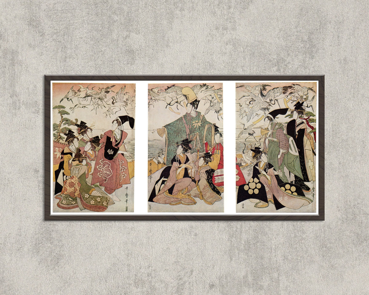 Kitagawa Utamaro — Parody of Yoritomo Releasing Cranes | Japanese Woodblock Print (Ukiyo-e)