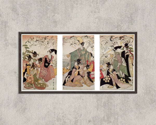 Kitagawa Utamaro — Parody of Yoritomo Releasing Cranes | Japanese Woodblock Print (Ukiyo-e)
