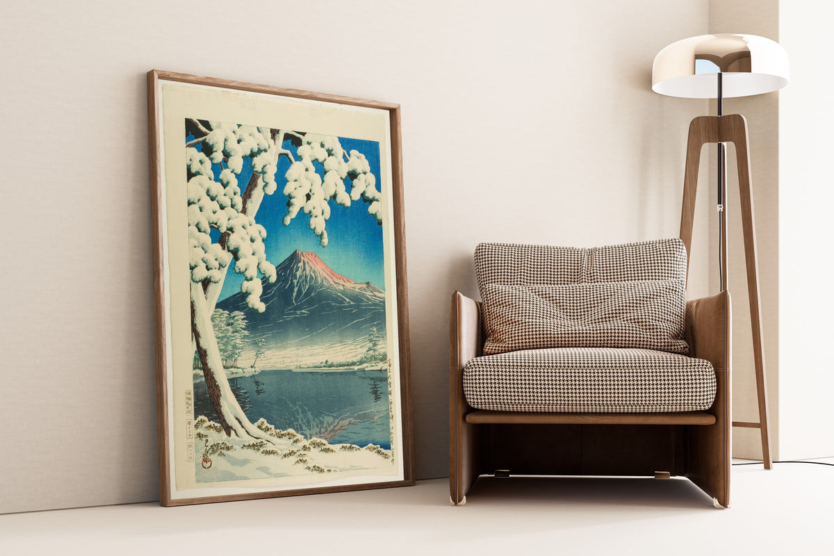 Kawase Hasui — Clearing After a Snowfall, Mount Fuji from Tagonoura Beach | Japanese Woodblock Print (Shin Hanga)