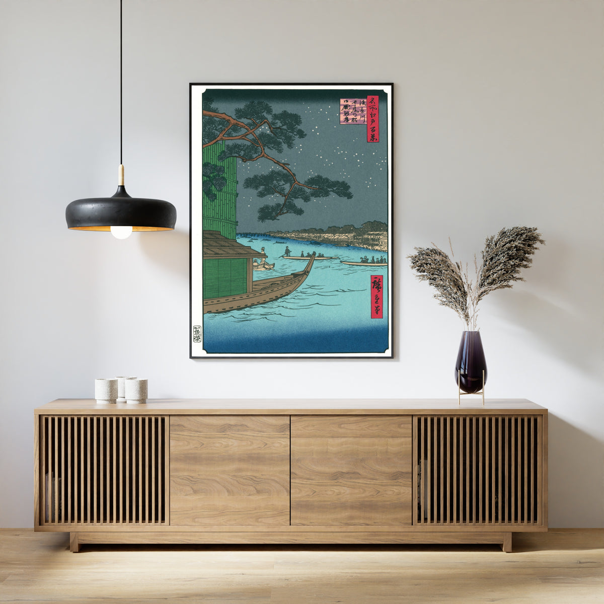 Utagawa Hiroshige — 100 Views of Edo: Asakusa River, Shubi Pine, Onmayagashi | Japanese Woodblock Print (Ukiyo-e)