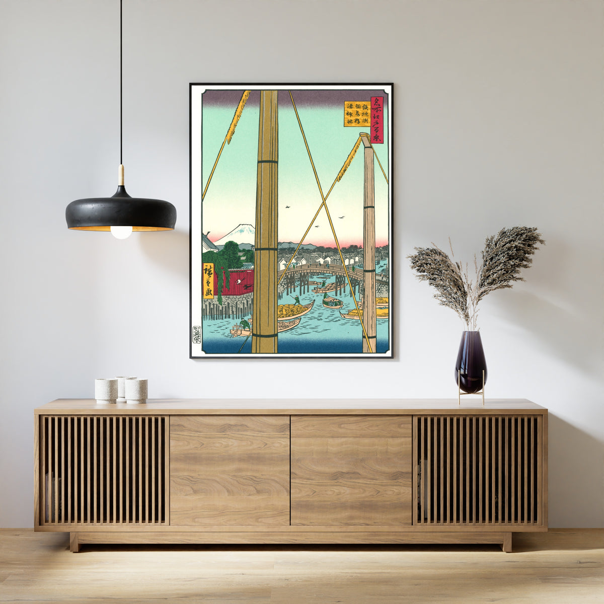 Utagawa Hiroshige — 100 Views of Edo: Teppōzu Inari Bridge, Minato Shrine | Japanese Woodblock Print (Ukiyo-e)