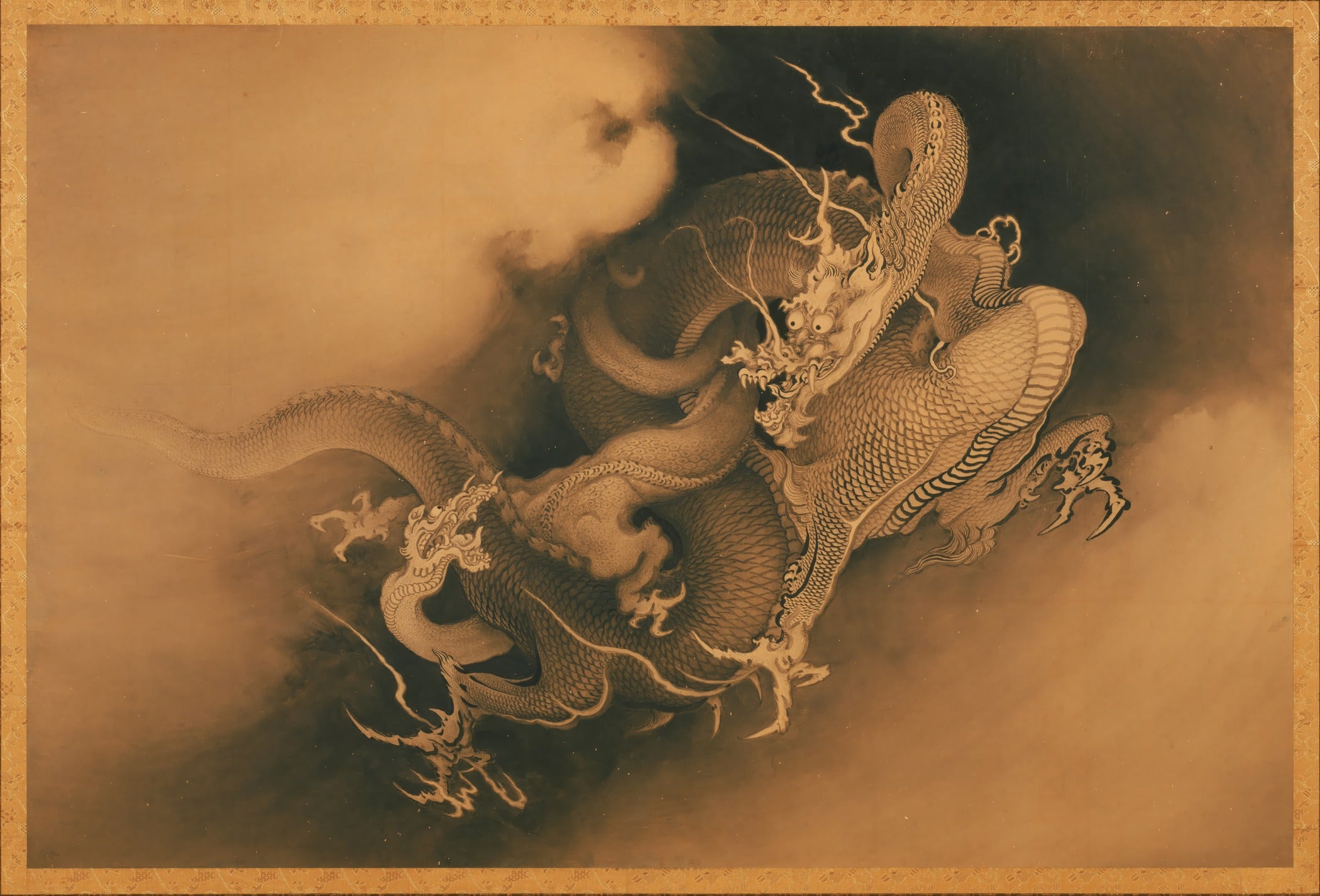 Kanō Hōgai — Two Dragons in Clouds | Meiji Painting