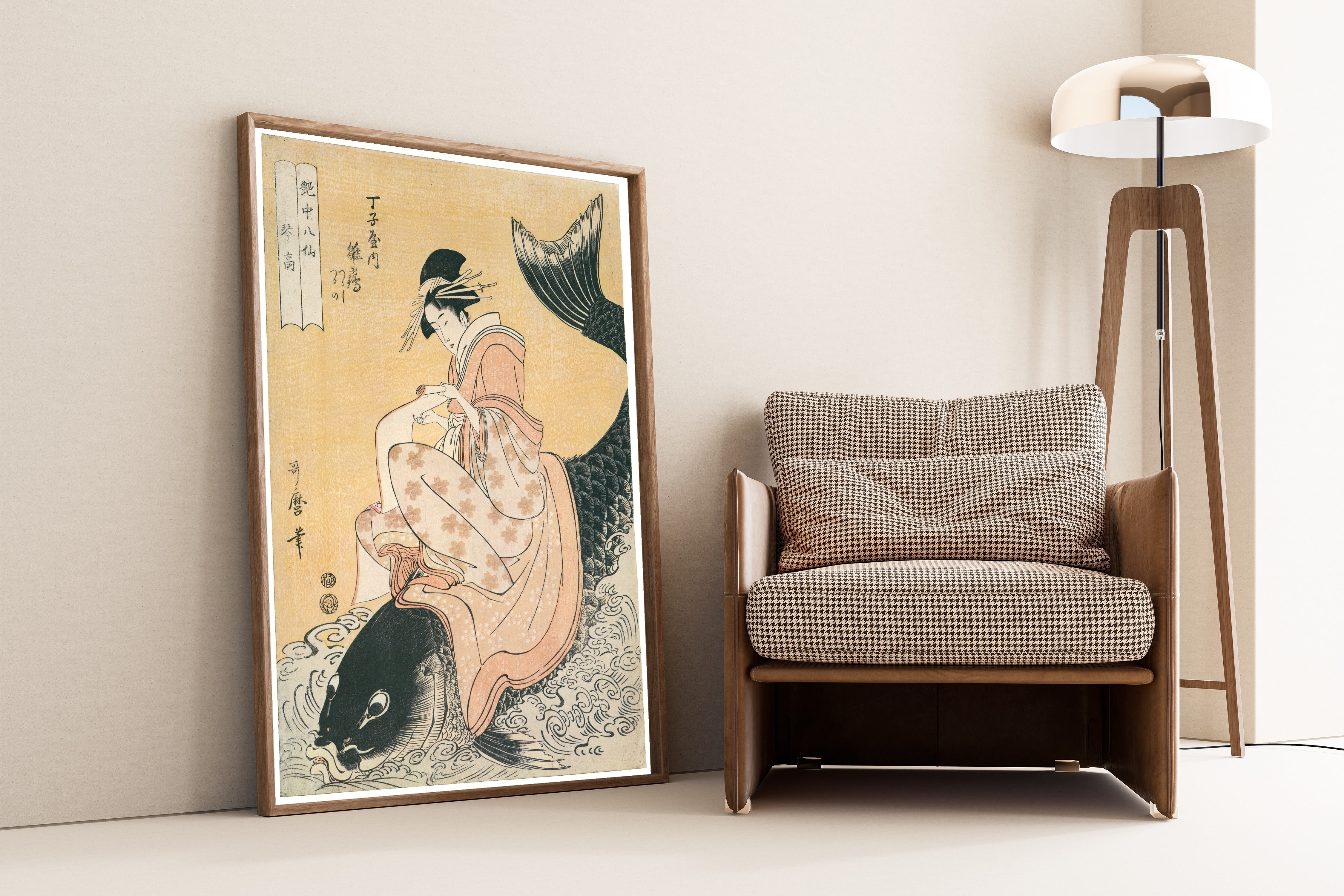Kitagawa Utamaro — Hinazuru of Chojiya as Kinko Riding a Carp | Japanese Woodblock Print (Ukiyo-e)