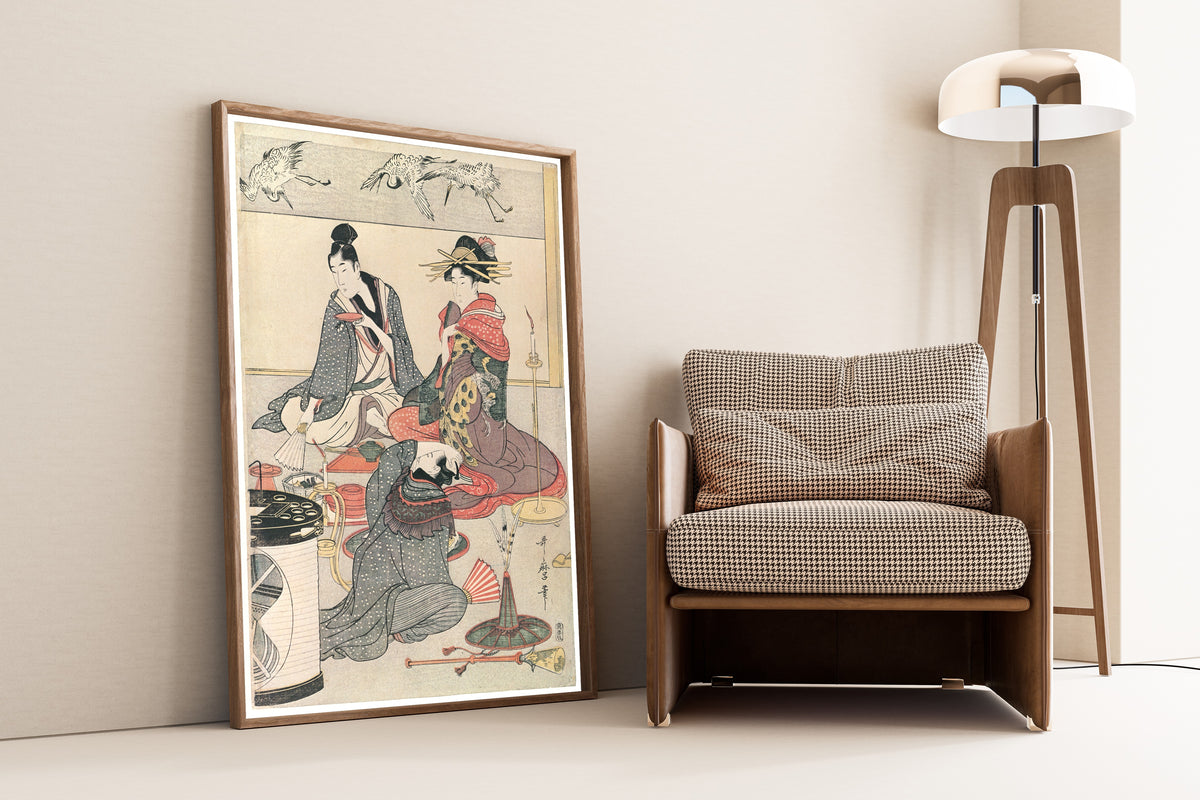 Kitagawa Utamaro — Niwaka Festival Performers at a Teahouse (centre sheet) | Japanese Woodblock Print (Ukiyo-e)