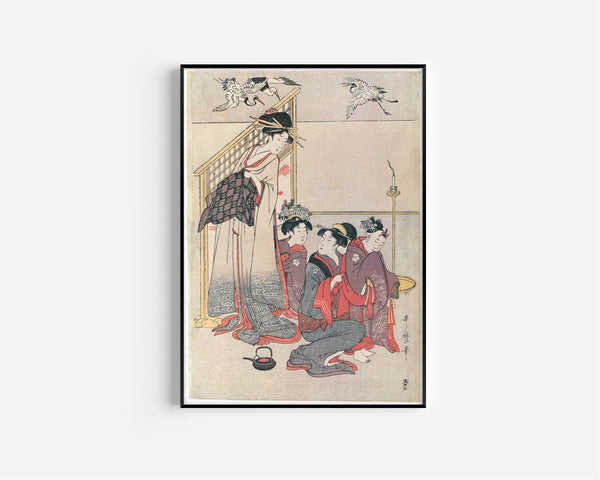 Kitagawa Utamaro — Niwaka Festival Performers at a Teahouse (Right Sheet) | Japanese Woodblock Print (Ukiyo-e)