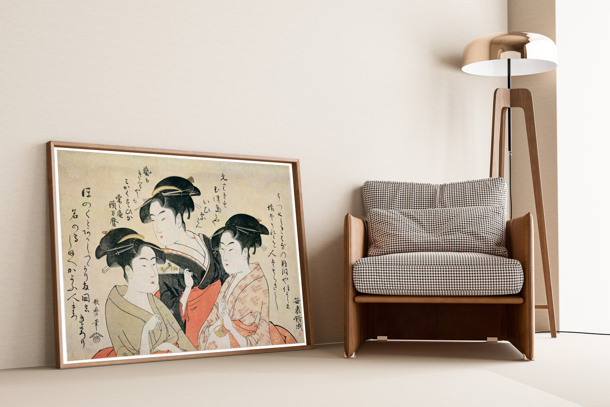 Kitagawa Utamaro — Three Beauties of the Present Day: Okita, Toyohina, Ohisa | Japanese Woodblock Print (Ukiyo-e)