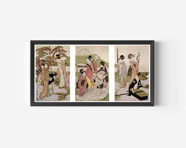 Kitagawa Utamaro — Falconry at the Foot of Mount Fuji | Japanese Woodblock Print (Ukiyo-e)