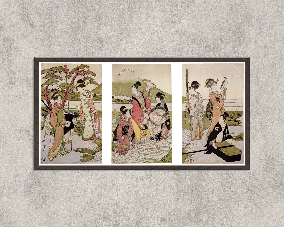 Kitagawa Utamaro — Falconry at the Foot of Mount Fuji | Japanese Woodblock Print (Ukiyo-e)