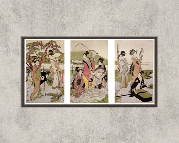 Kitagawa Utamaro — Falconry at the Foot of Mount Fuji | Japanese Woodblock Print (Ukiyo-e)
