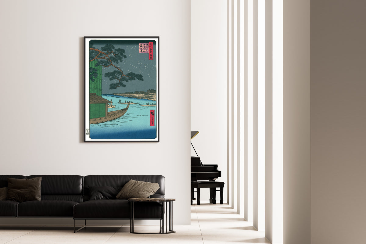 Utagawa Hiroshige — 100 Views of Edo: Asakusa River, Shubi Pine, Onmayagashi | Japanese Woodblock Print (Ukiyo-e)