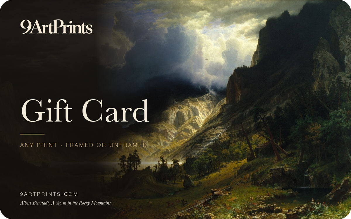 9 Art Prints gift card with Albert Bierstadt's A Storm in the Rocky Mountains
