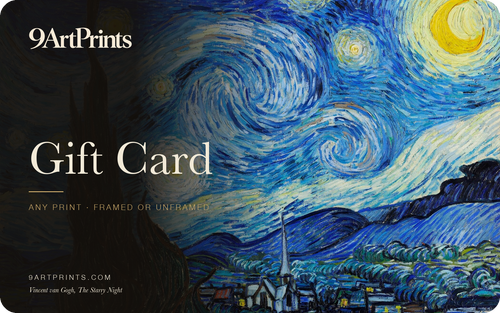 9 Art Prints gift card with Van Gogh's The Starry Night