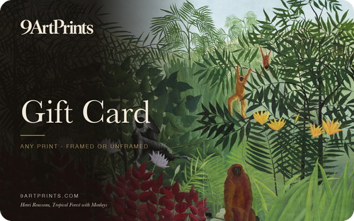 9 Art Prints gift card with Henri Rousseau's Tropical Forest with Monkeys