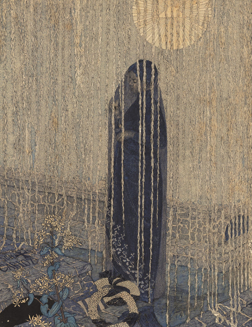 A Festa de Todos os Santos by Carlos Schwabe — A veiled mourner stands at a grave beneath curtains of willow