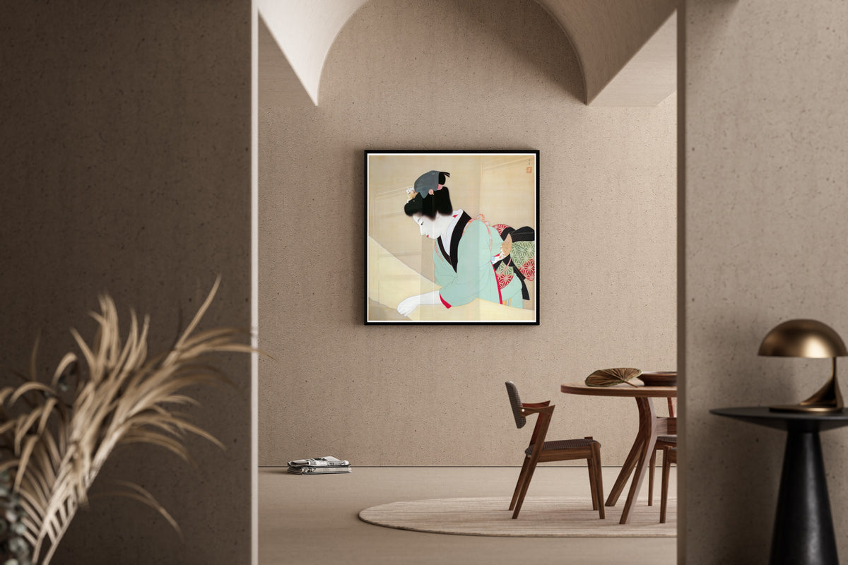 A Fine Day by Uemura Shōen — shown framed on a wall