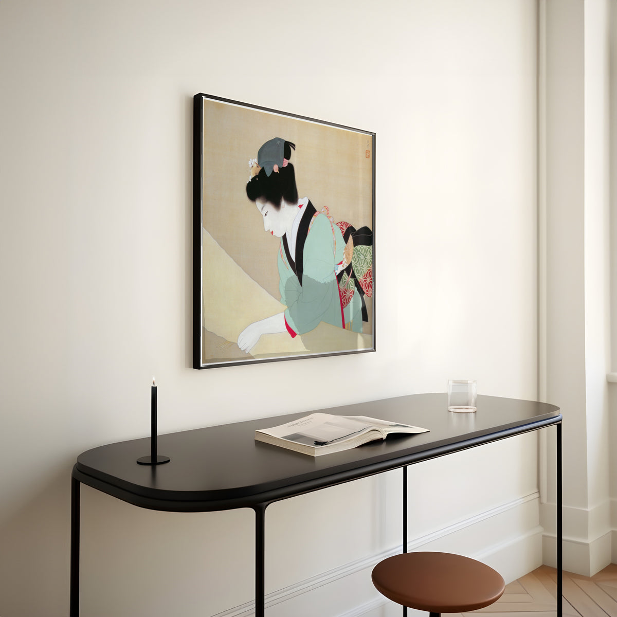 A Fine Day by Uemura Shōen — shown framed on a wall