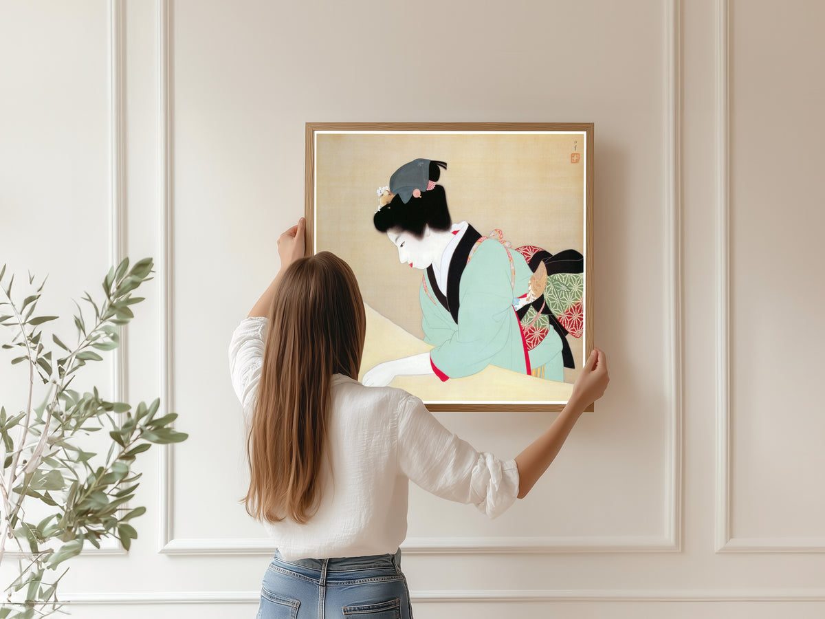 A Fine Day by Uemura Shōen — shown framed on a wall