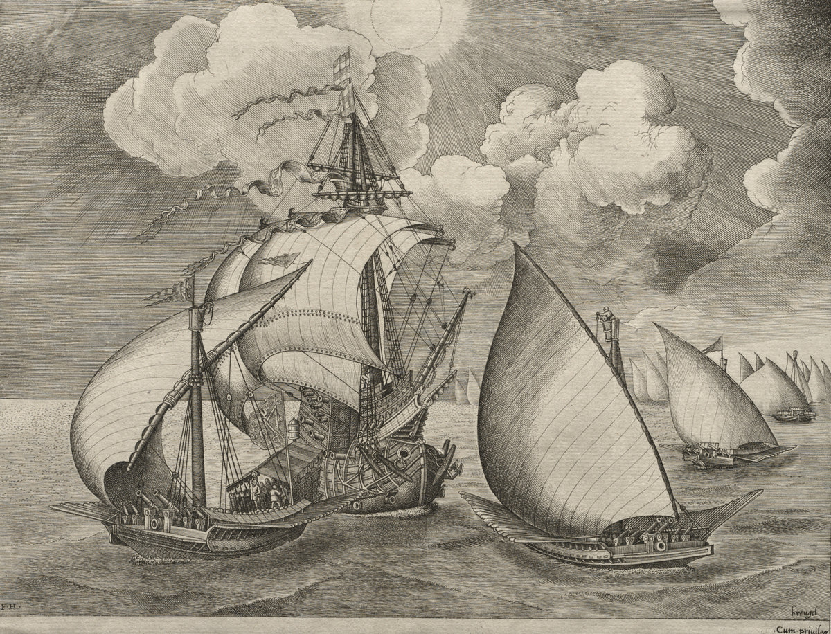 Pieter Bruegel the Elder — A Fleet of Galleys Escorted by a Caravel | Engraving Print