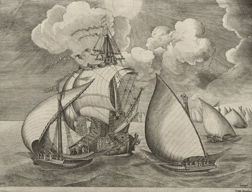 Pieter Bruegel the Elder — A Fleet of Galleys Escorted by a Caravel | Engraving Print