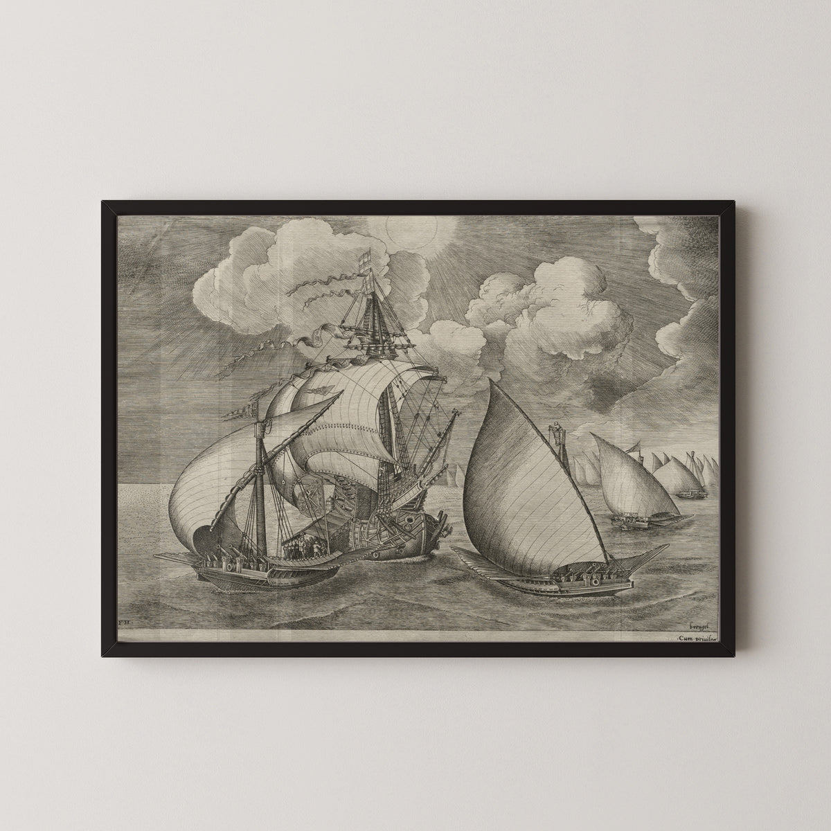Pieter Bruegel the Elder — A Fleet of Galleys Escorted by a Caravel | Engraving Print