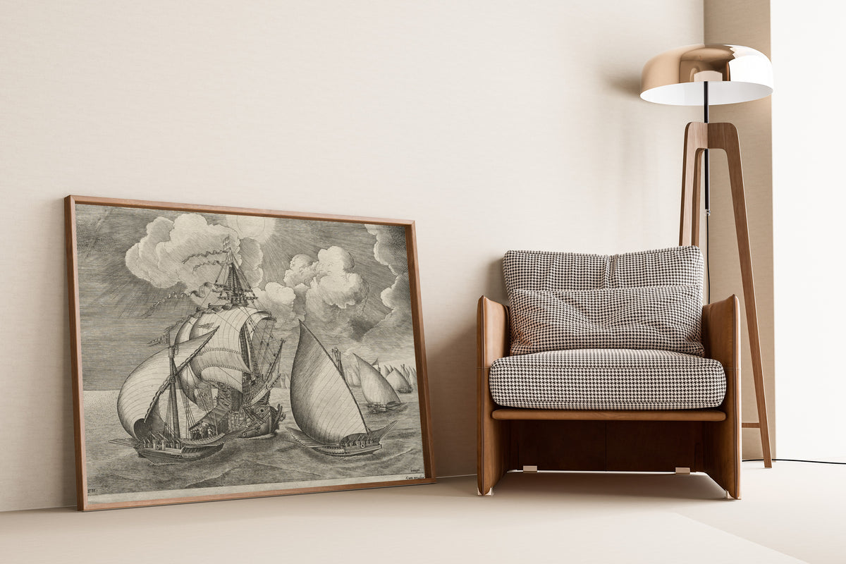 Pieter Bruegel the Elder — A Fleet of Galleys Escorted by a Caravel | Engraving Print