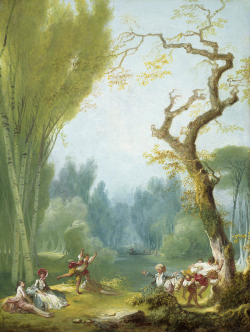A Game of Horse and Rider by Jean-Honoré Fragonard — Children play piggyback by an old tree as two figures rest nearby