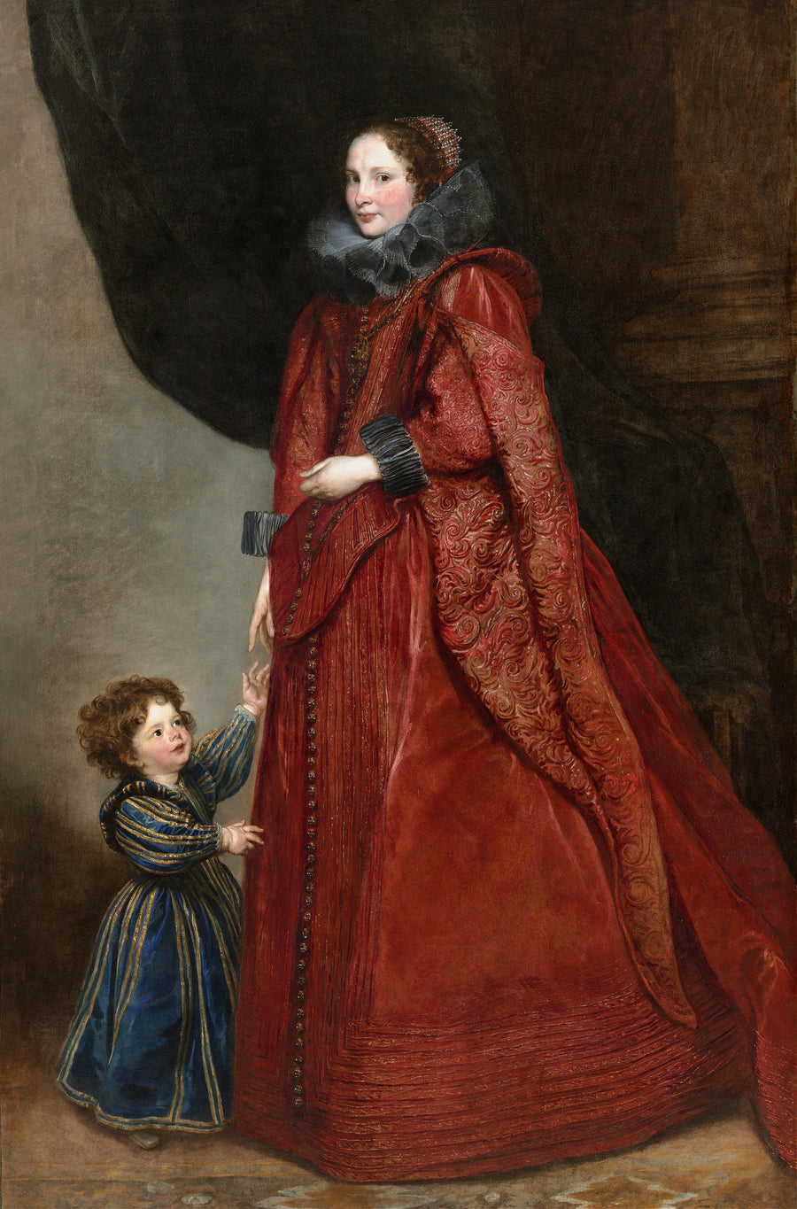 Anthony van Dyck — A Genoese Lady with Her Child | Fine Art Print shown to scale on a wall above a sofa