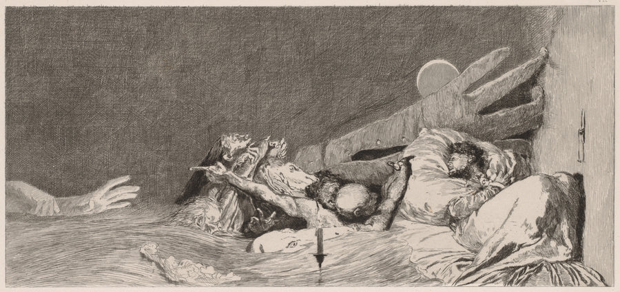 Max Klinger — A Glove: Anxieties | Etching Print shown to scale on a wall above a sofa