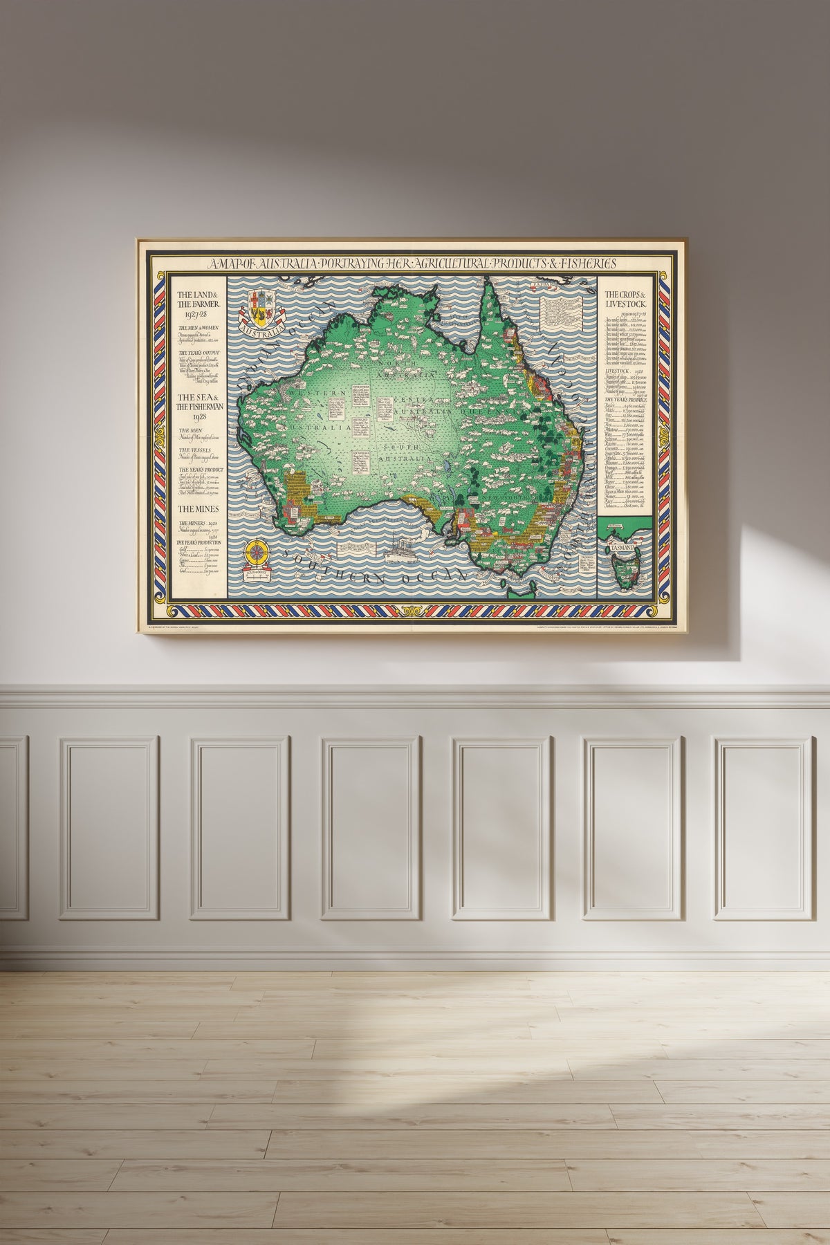 MacDonald Gill — A Map of Australia Portraying Her Agricultural Products & Fisheries | Vintage Pictorial Map Print