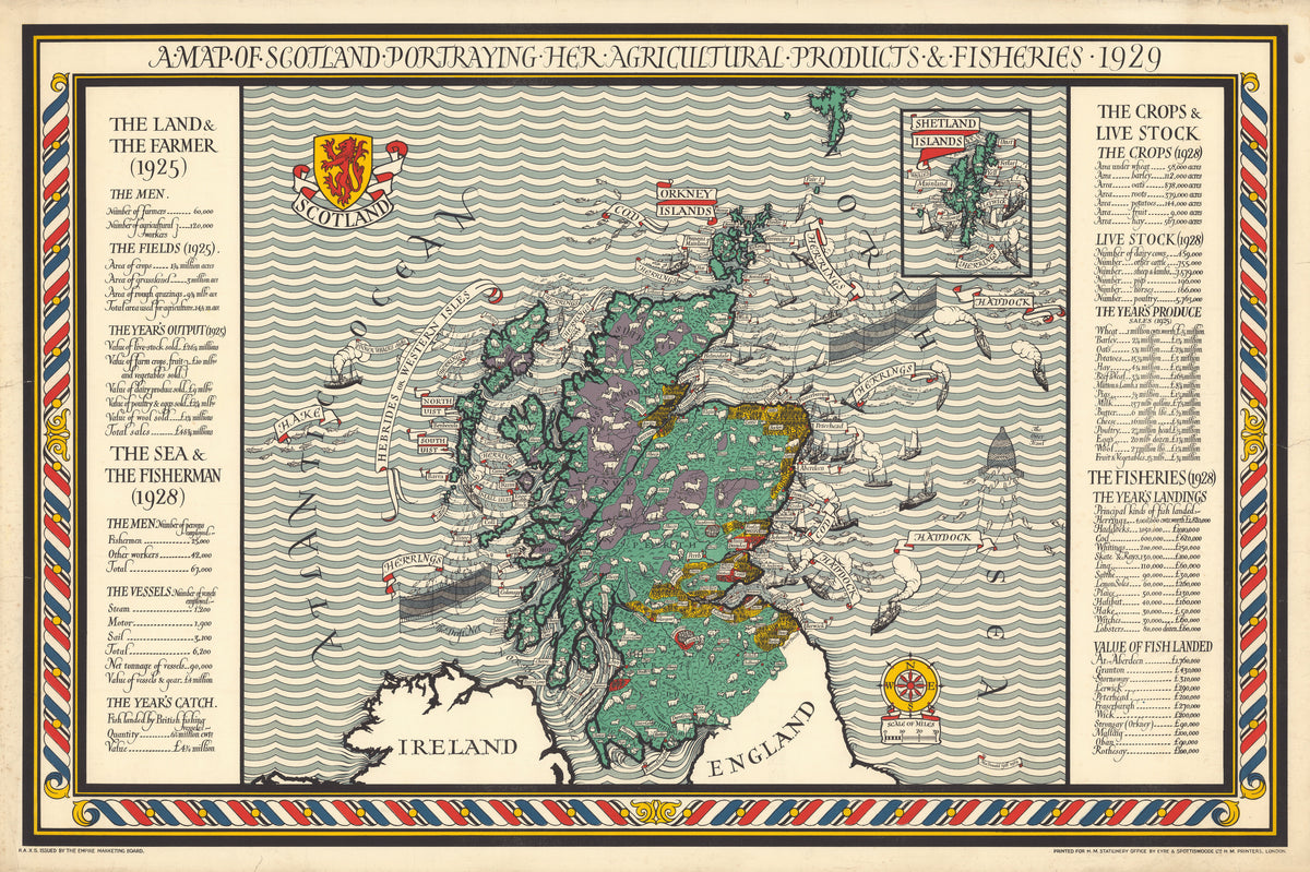 MacDonald Gill — A Map of Scotland Portraying Her Agricultural Products and Fisheries | Vintage Pictorial Map Print