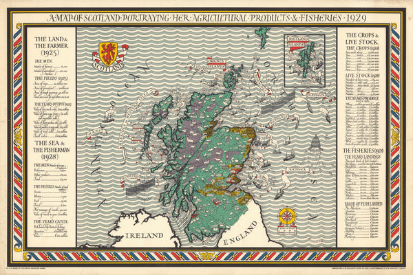 MacDonald Gill — A Map of Scotland Portraying Her Agricultural Products and Fisheries | Vintage Pictorial Map Print